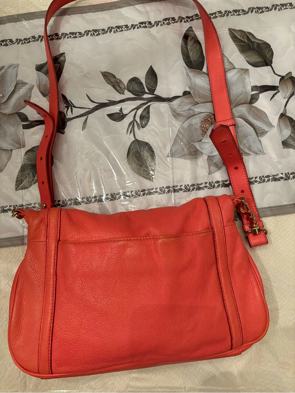 Tory Burch Coral Pink Leather Shoulder Bag with Logo Accent and Adjustable Strap